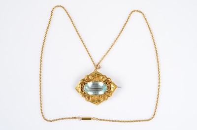 Lot 181 - A late 19th century aquamarine oval brooch