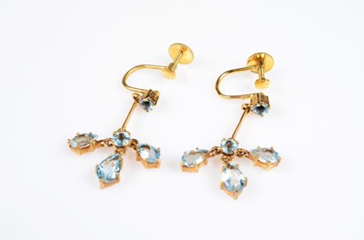 Lot 191 - A pair of 9ct gold aquamarine drop earrings
