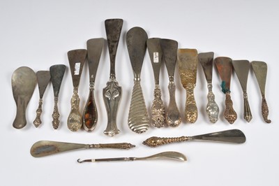 Lot 235 - Seventeen silver handled shoe horns