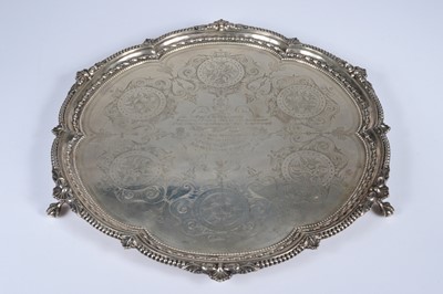 Lot 276 - A large Edwardian silver presentation tray by Charles Boynton