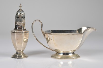 Lot 313 - An Art Deco sauce boat & sugar sifter