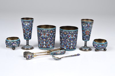 Lot 395 - Eight 20th century Russian silver and enamelled items