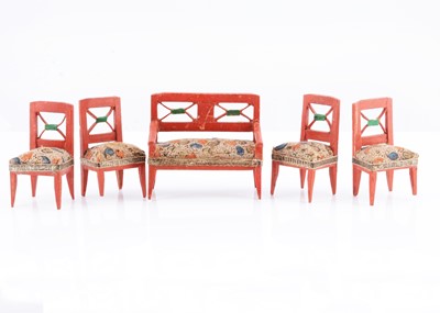 Lot 57 - An 19th century Erzgebirge dolls’ house settee and four chairs