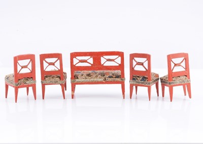 Lot 57 - An 19th century Erzgebirge dolls’ house settee and four chairs