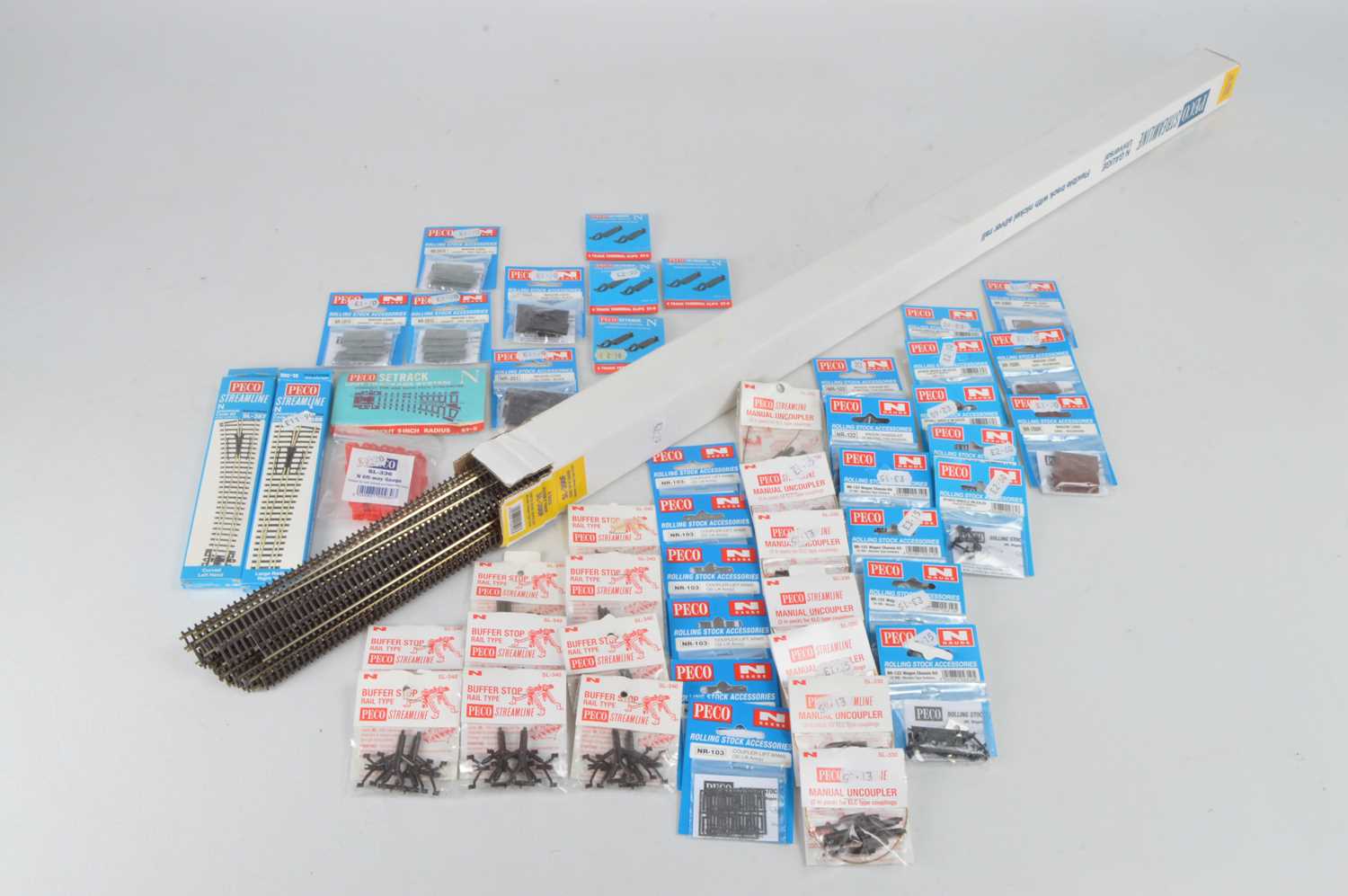 Lot 14 - Peco N Gauge Track and Accessories (49 Packs 23 Lengths of Track)