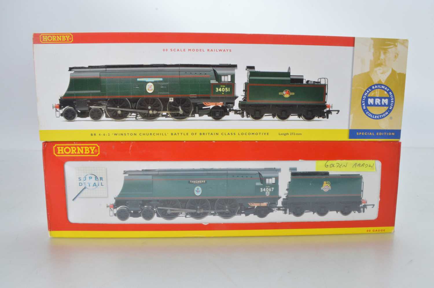 Lot 80 - Pair of Hornby (China) boxed 00 Gauge BR green Battle of Britain Locomotives and Tenders (2)