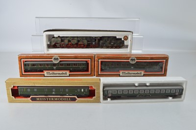 Lot 524 - HO Gauge German WWII Era Armoured Steam Locomotive and WWII Era Coaching Stock (5)