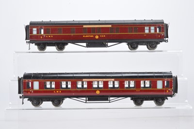 Lot 571 - Exley K5  O Gauge MS Maroon  all 3rd Corridor passenger, No 4444 and 3rd/1st Sleeping car No 782 (2)