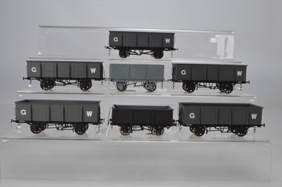 Lot 655 - Blacksmith Models O Gauge Great Western Coal wagons, together with a part built Cooper Craft GW 7 plank coal wagon and Scopio models coal wagon (7)