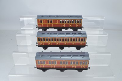 Lot 688 - ACE Trains O Gauge C/24 Six wheel Cleminson Coach Series, consisting of SET 1 LMS Maroon, 1 x All 3rd, 1 x 1st/3rd and 1 x All 3rd Brake