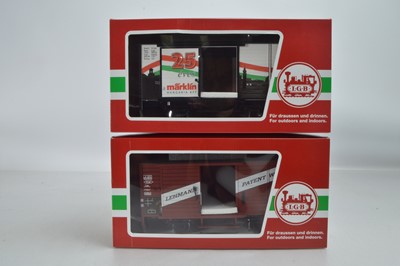 Lot 820 - LGB G Gauge Commemorative Guterwagen Box Cars (2)