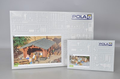 Lot 852 - POLA G Scale Kit Barbeque Hut and Rustic Wooden Bench and Table Pack (2)