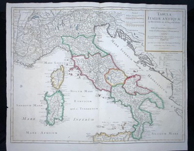 Lot 193 - Maps - 18th Century Guillaume De L'Isle (1675-1726) Regions of Roman Italy & Sardinia etc "Tabula Italiae Antiquae in Regionis XI ab Augusto"