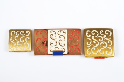 Lot 682 - Three gilt metal Yardley enamel feather decorated compacts