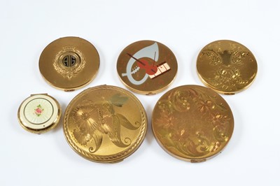 Lot 715 - Six 1950s gilt metal Elgin American circular compacts