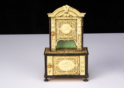 Lot 56 - A rare German chromolithograph paper on wood dolls’ house ivory and ebony saloon set