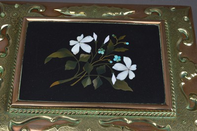 Lot 407 - A late 19th Century Victorian two-tone brass and pietra dura jewel casket