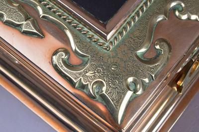 Lot 407 - A late 19th Century Victorian two-tone brass and pietra dura jewel casket