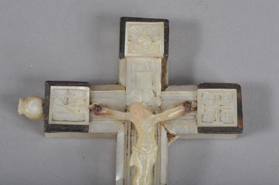Lot 110 - A late 19th century Jerusalem olive wood and mother of pearl crucifix