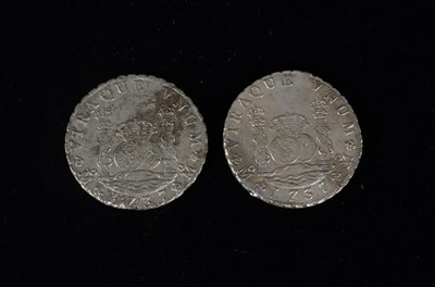 Lot 14 - Two 18th century Spanish Empire 8 Reales Style white metal coins
