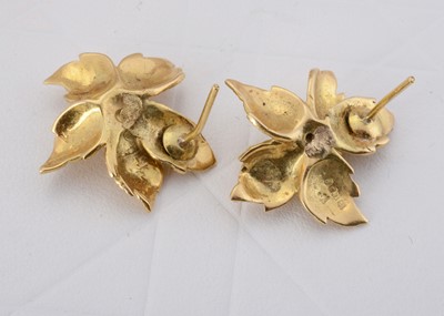 Lot 69 - A pair of Kutchinsky 18ct gold and diamond leaf earrings