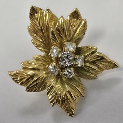 Lot 69 - A pair of Kutchinsky 18ct gold and diamond leaf earrings