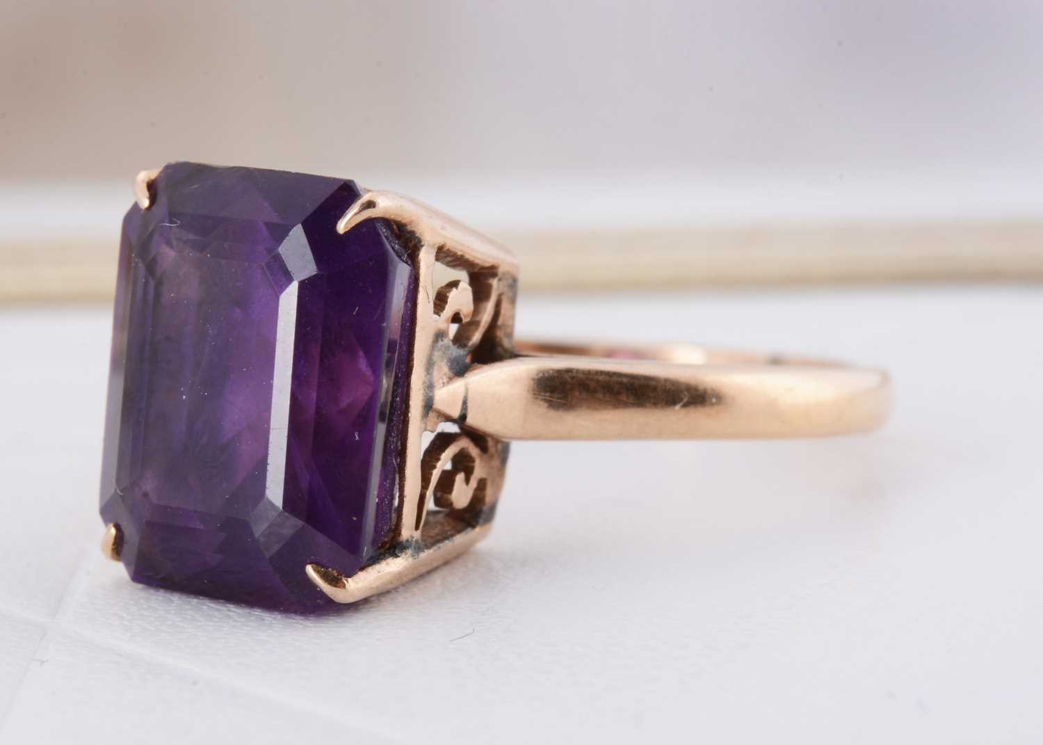 Lot 75 - A 9ct gold amethyst dress ring