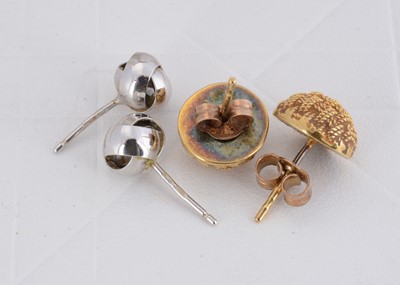Lot 91 - A pair of 18ct gold domed basket ear studs