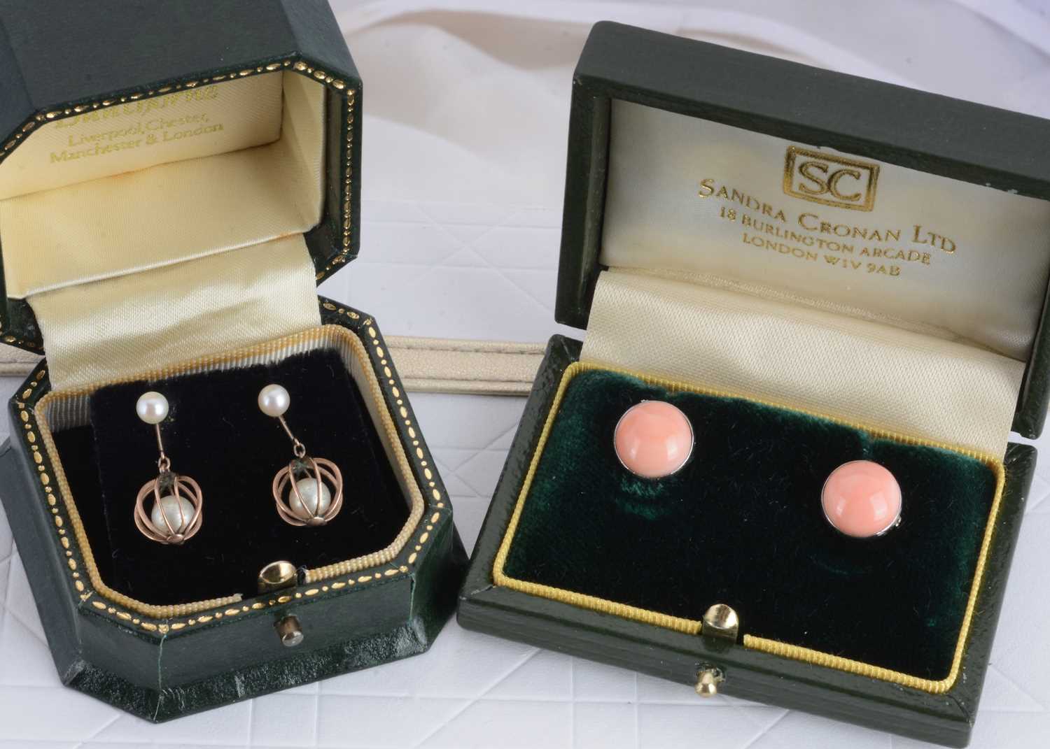 Lot 93 - A pair of platinum and coral stud earrings