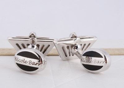 Lot 129 - A pair of contemporary silver and diamond set cufflinks by Nicole Barr