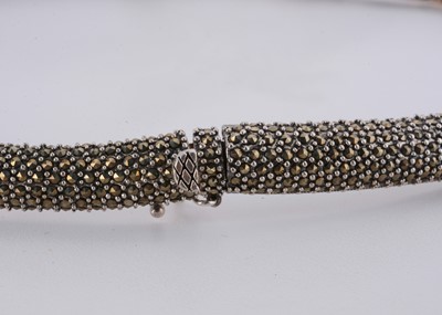 Lot 136 - A contemporary silver, marcasite and onyx serpent necklace