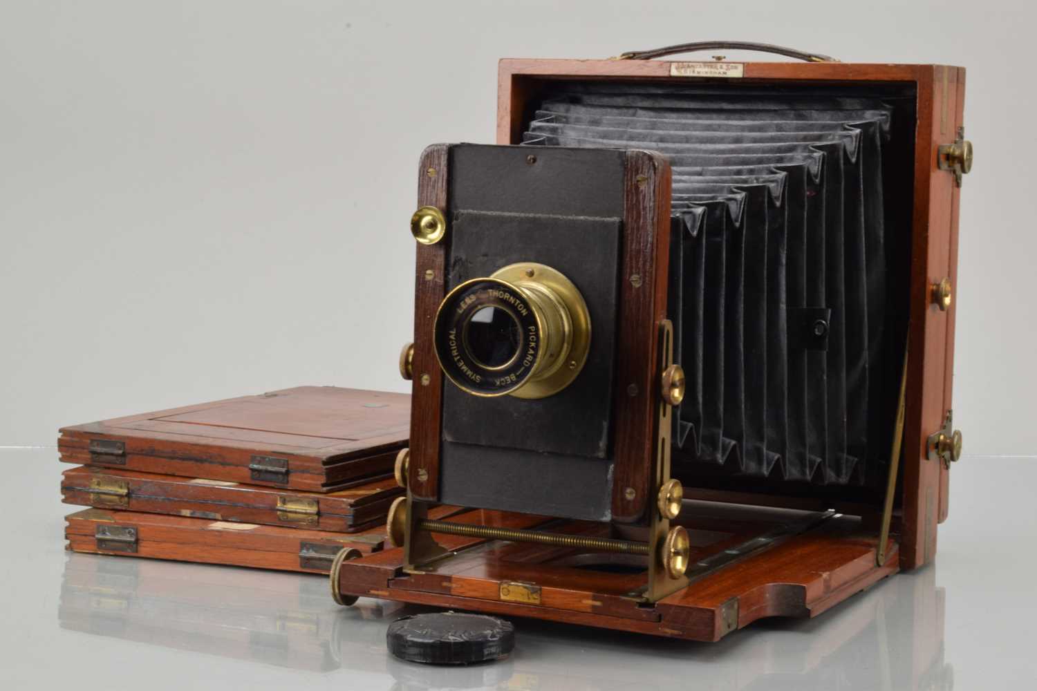 Lot 29 - A J. Lancaster Mahogany & Brass Whole Plate Field Camera