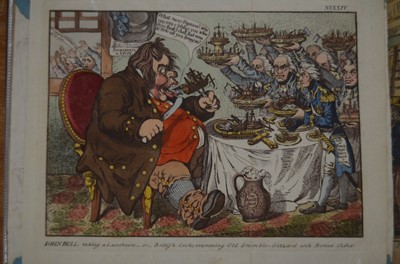 Lot 349 - A file with various prints and watercolours including circle of Henry William Bunbury (1750-1811) image of a barber's