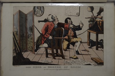 Lot 349 - A file with various prints and watercolours including circle of Henry William Bunbury (1750-1811) image of a barber's