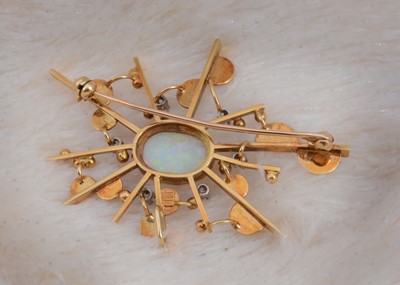 Lot 86 - An 18ct gold opal and diamond modernist spray brooch or pendant