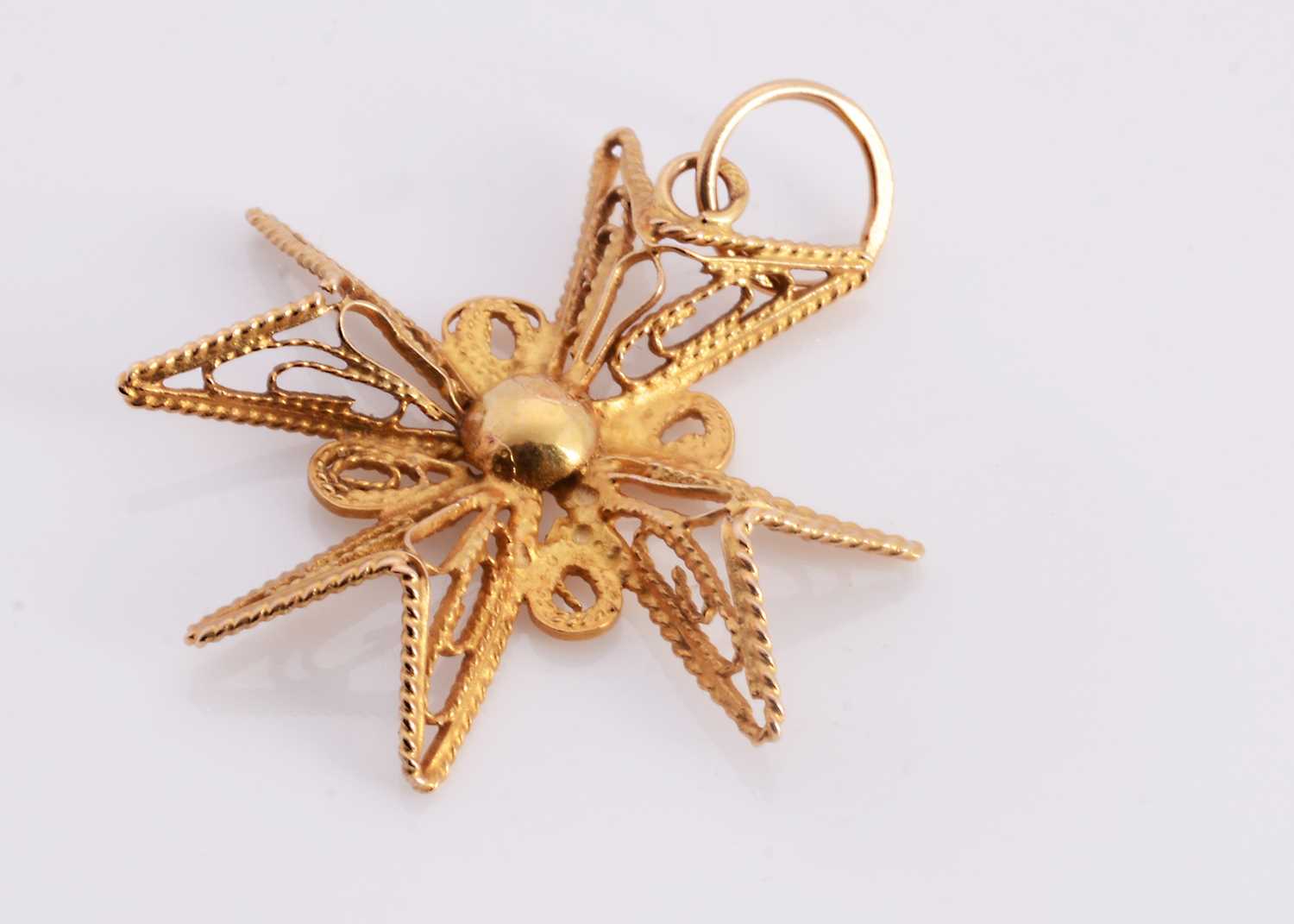 Lot 5 - A continental filigree yellow metal Maltese cross pendant