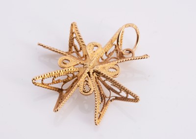 Lot 5 - A continental filigree yellow metal Maltese cross pendant