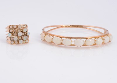 Lot 31 - A 14ct gold opal harem ring & 14ct gold 9 stone opal bangle