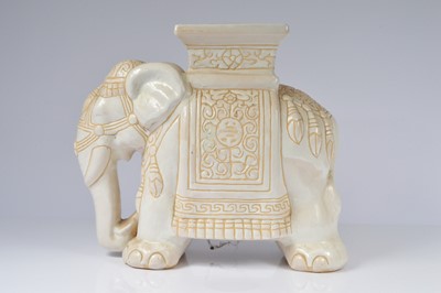 Lot 70 - A large modern Chinese blue and white porcelain vase and a pottery elephant seat