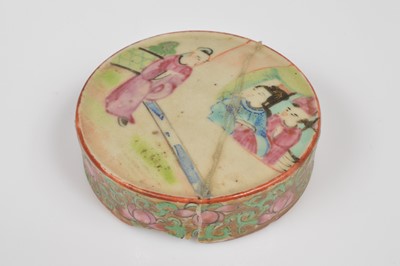 Lot 80 - A pair of Chinese Canton porcelain circular pots and covers and a European tea caddy