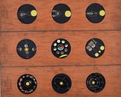 Lot 17 - Ten Slipping Mahogany Mounted Astronomy Magic Lantern Slides