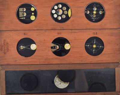 Lot 18 - Nine Slipping Mahogany Mounted Astronomy Magic Lantern Slides