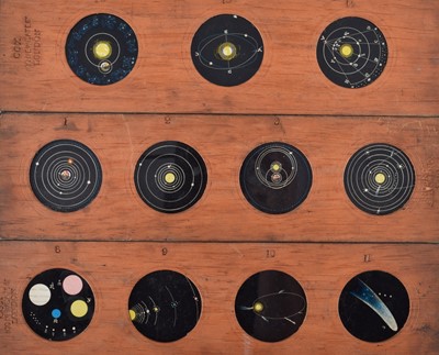 Lot 18 - Nine Slipping Mahogany Mounted Astronomy Magic Lantern Slides