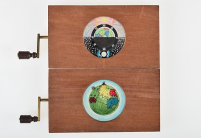 Lot 22 - Ten Mahogany Mounted Hand Painted Astronomical Hand Cranked Rotary Magic Lantern Slides