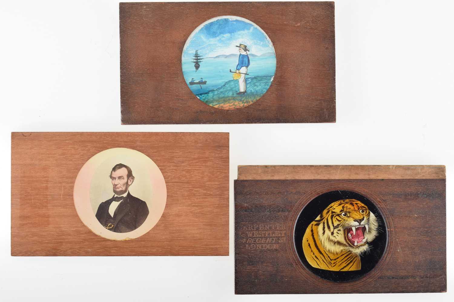 Lot 27 - Thirteen Round Image Mahogany Mounted Magic Lantern Slides