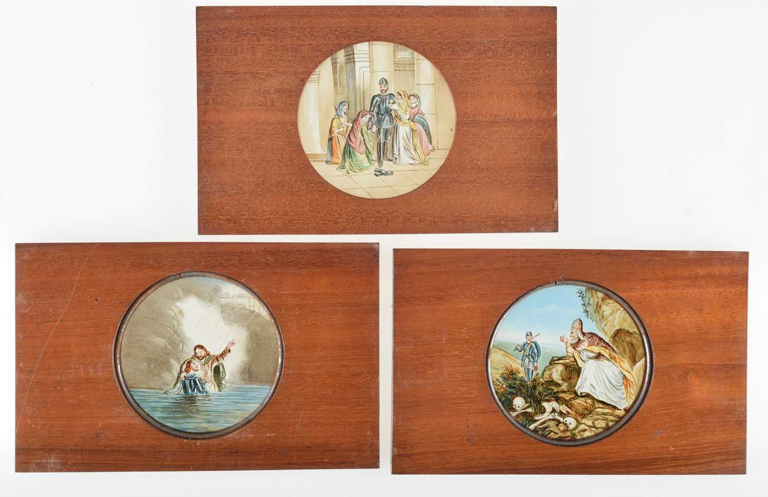 Lot 30 - Twenty Three Round Image of Holy Man & His Encounters With Others Mahogany Mounted Magic Lantern Slides