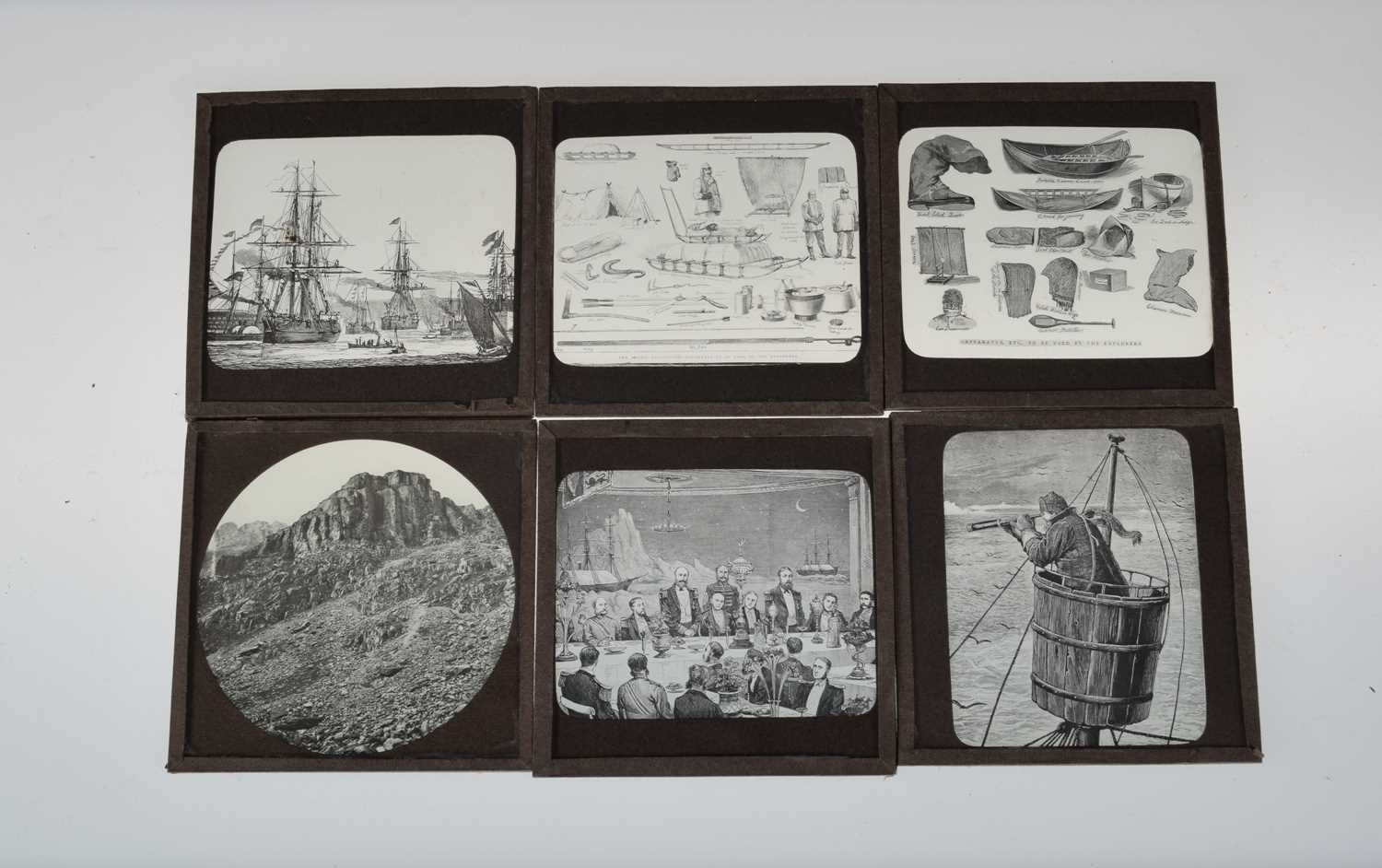 Lot 38 - A Slide Carrier Box Labelled Artic Region HMS Erebus etc of 3¼'' Magic Lantern Slides